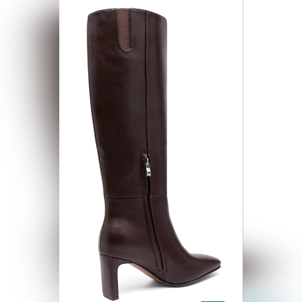 Women's Tall Leather Knee-High Boots - Dark Brown - Picture 4 of 6